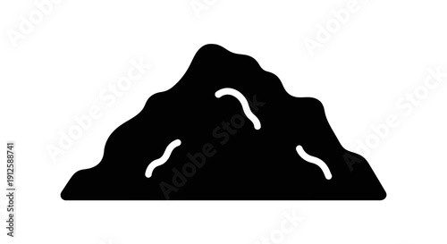 A simple black silhouette of a mountain with white markings against a white background.