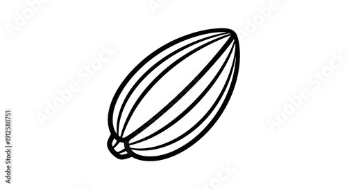 A simple black and white line drawing of a cardamom pod on a plain background.