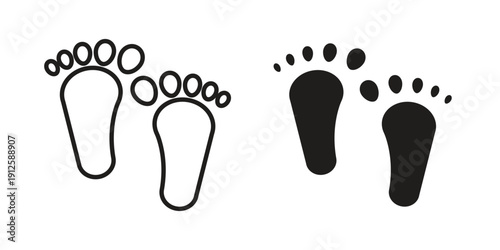 Foot icon in black line style set. logotype designs