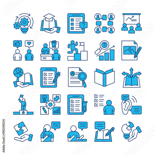 25 Premium Creative Learning Icon Sets with Filled Blue Lines – Innovative Education & Skill Development Collection