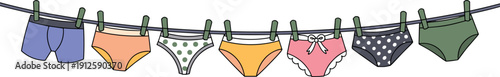 Colorful Women Panties Hanging on Clothesline Laundry Concept Cute Flat Vector Illustration Design