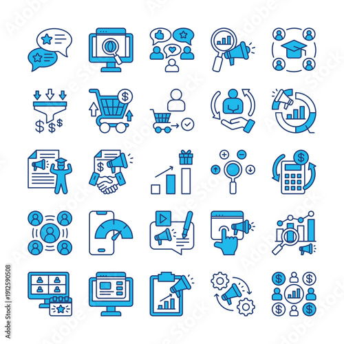 25 Premium Education Marketing Icon Set with Filled Blue Lines – Academic Promotion & Digital Learning Campaign Collection