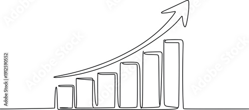 A series of increasing gray bars with a curved upward arrow above them on a white background height