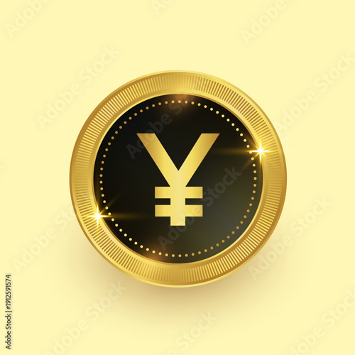 Golden Yen Coin Vector Icon – Luxury Japanese Currency Finance Investment Illustration