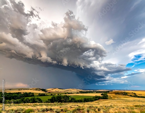 A vast landscape with a large storm cloud