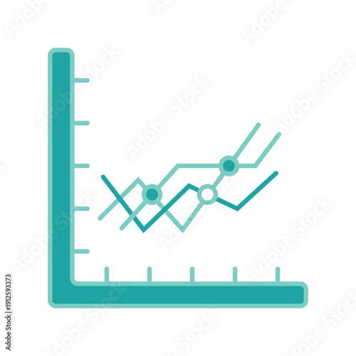 A minimalist teal line graph illustrating data trends and statistical analysis over time with multiple variables.