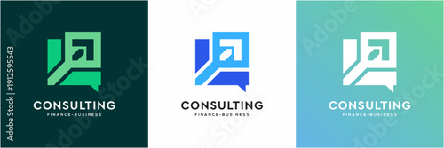 Modern Finance and Business Consulting Logo Template. Vector icon Forward and Speech Bubble concept.