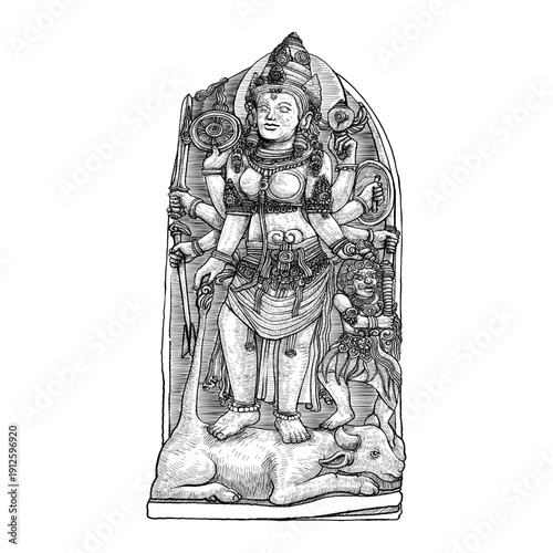 Roro Jonggrang Indonesian Hindu legend stone statue detailed illustration
