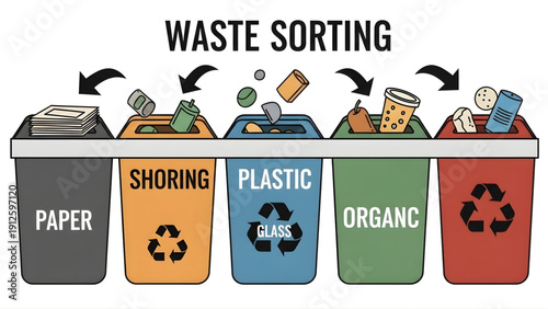 Waste sorting bins for recycling and proper disposal