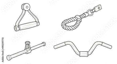 Gym Cable Machine Attachments: Handle, Rope, Bar - Fitness Equipment Set