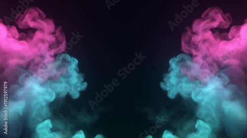 Abstract neon smoke clouds swirling against dark background