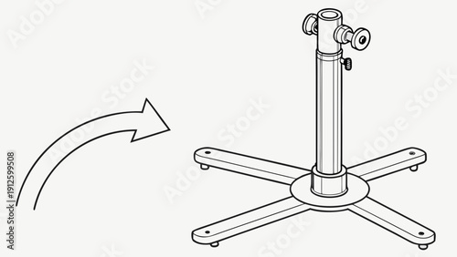 A minimalist vector illustration of a monitor stand with adjustable arm and rotating base