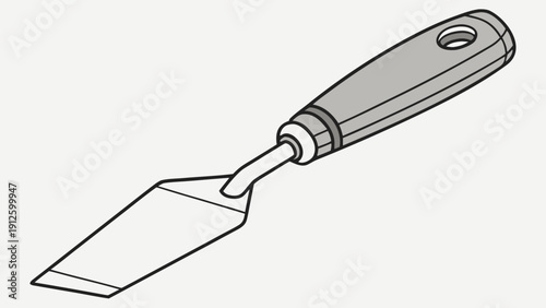 A vector graphic illustration of a trowel with a flat, rectangular blade and a long handle.