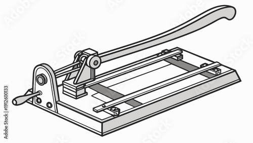 A vector graphic illustration of a paper cutter with a flat design and minimal details