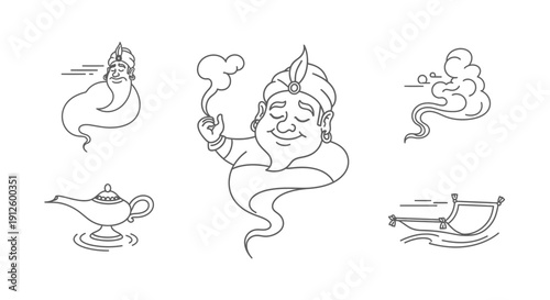 Genie Emerging from Lamp and Magic Carpet Ride