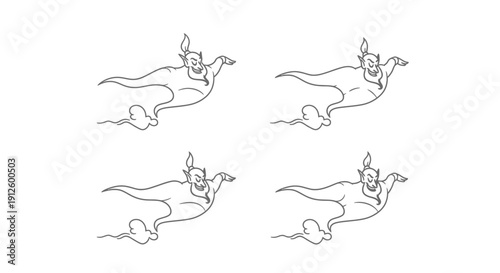 Genie Flying Character Animation Sequence, Outline Drawing