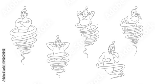 Genie Figures Emerging from Smoke Spirals, Diverse Poses