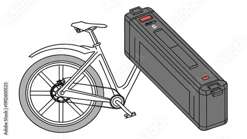 A vector graphic illustration of an electric bicycle battery and bike