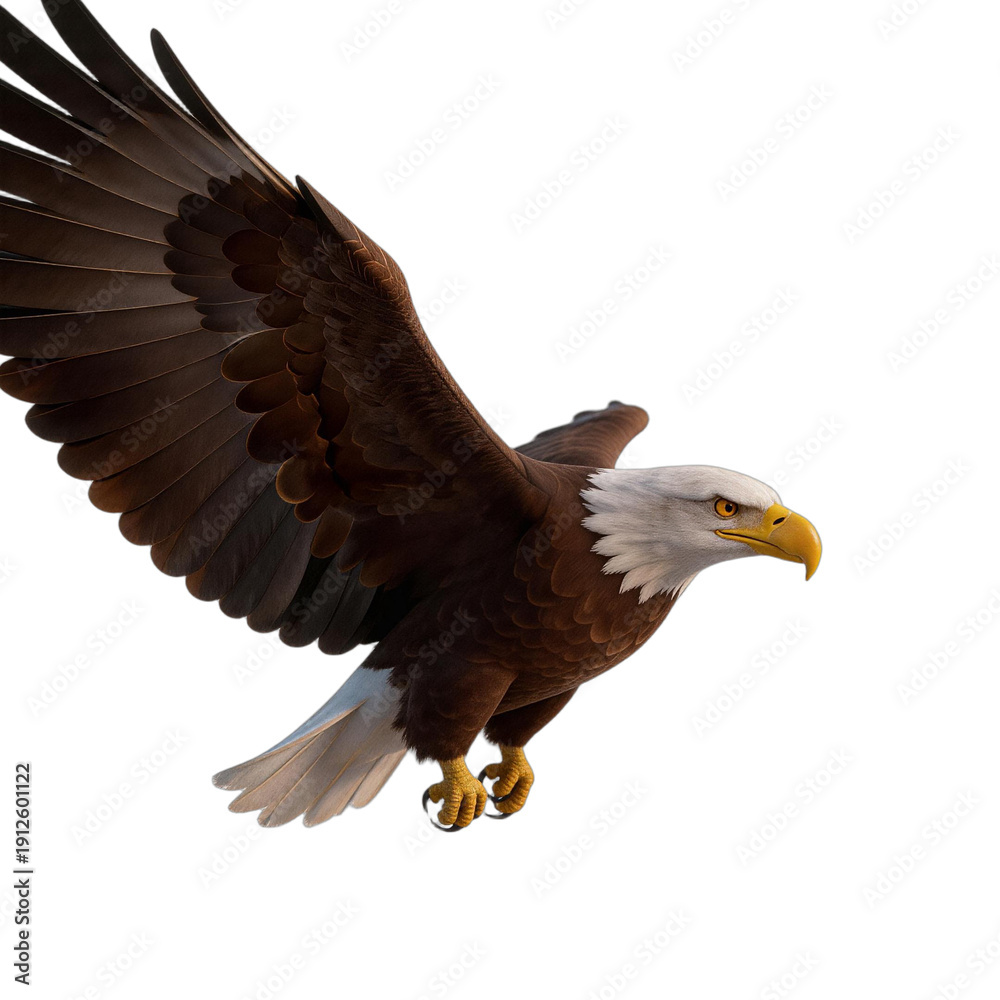 Obraz premium Flying Bald Eagle with Outstretched Wings
