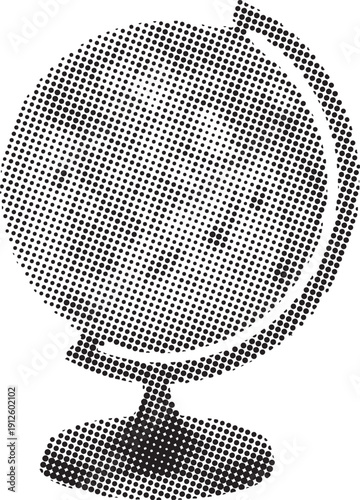 Vintage style halftone illustration of a classic world geography globe on a stand