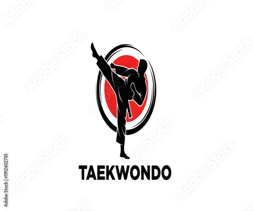 Taekwondo logo featuring a silhouette of a fighter performing a kick