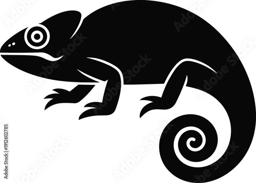 Chameleon silhouette isolated on white background representing wildlife reptile adaptability camouflage nature exotic animal illustration minimalist design