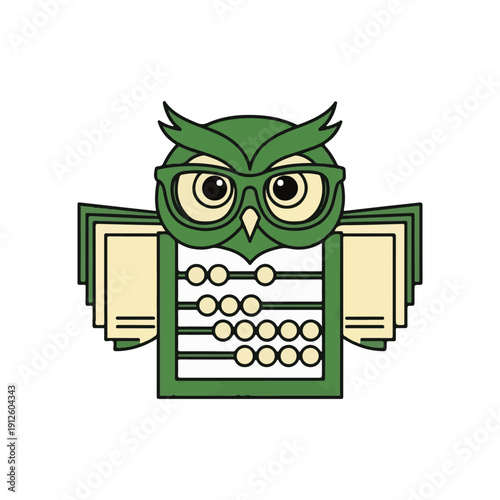 Intelligent Owl Mascot Design Featuring an Abacus and Books, Symbolizing Wisdom, Education, and Mathematical Learning - Engaging Vector Graphic