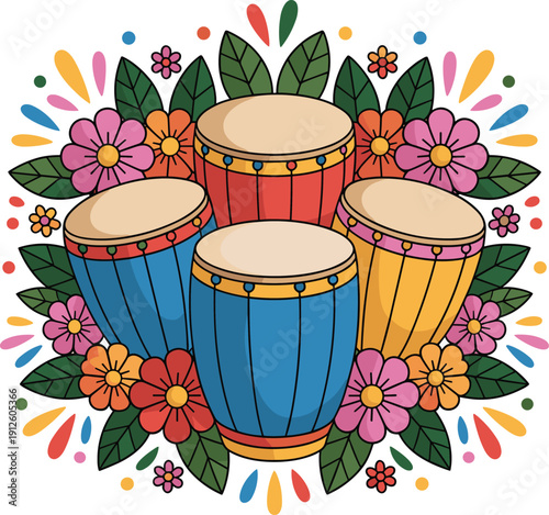 Four colorful bongo drums 