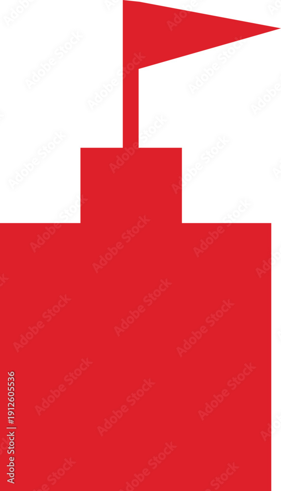 Obraz premium Red flag on a pole with a rectangular base isolated on transparent background
