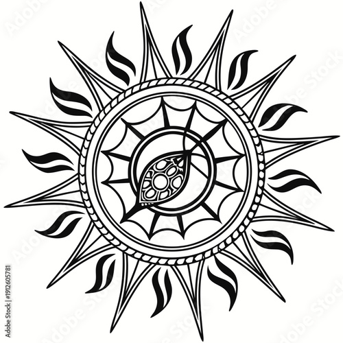 Sunburst Edge Border Frame in Black Line Art Vector