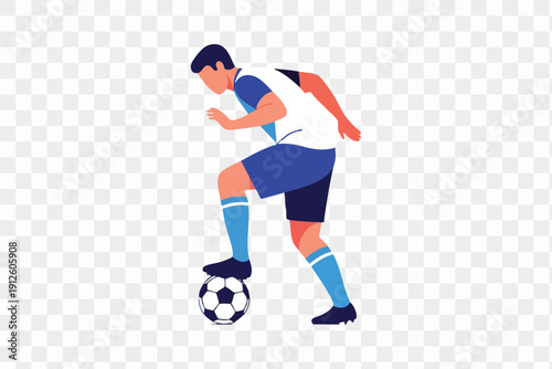 Soccer player kicking a ball in action