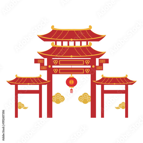 Traditional Chinese Gate Illustration
