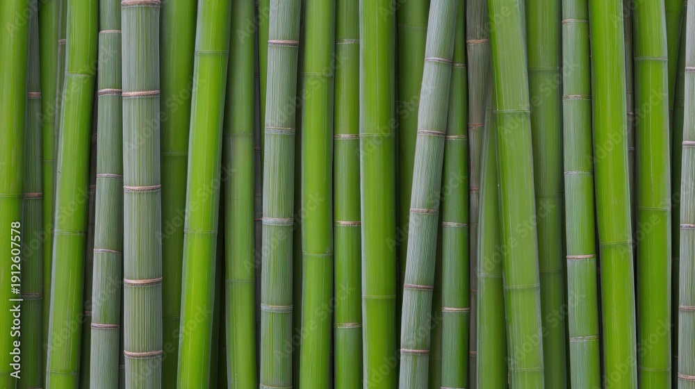 Fototapeta premium Natural bamboo fence texture featuring vertical stalks in sage and mint green tones, ideal background for eco friendly branding and sustainable interior design projects