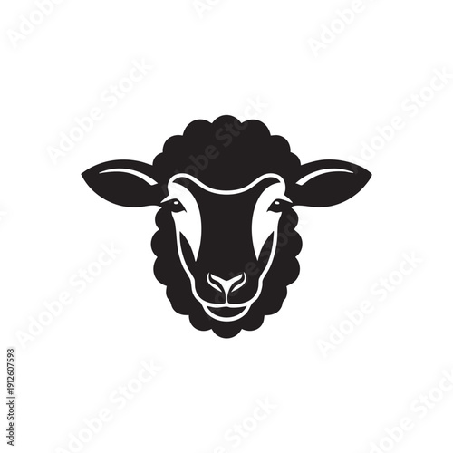 Sheep head portrait, friendly and gentle, stylized black and white vector illustration for farm and eco themes