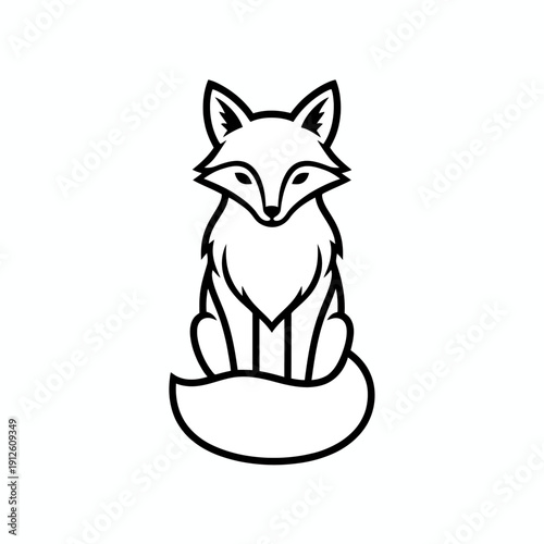 Cute Sitting Fox Line Art Illustration