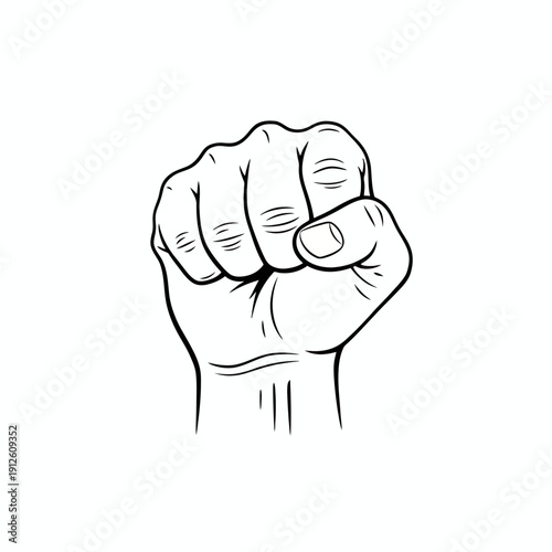 Raised Clenched Fist Line Art Vector