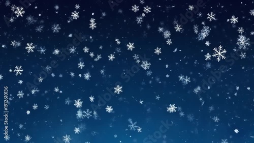 Winter snowfall motion background animation in blue gradient sky