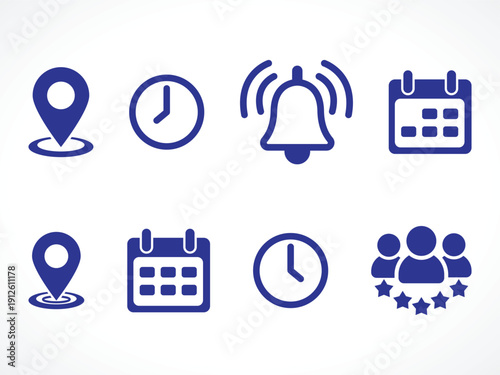 Location, Notification and Calendar Icon Set – Black Line UI Symbols