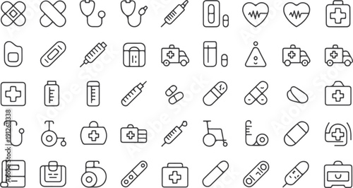Medical Icons: Stethoscopes, Syringes, Ambulances, and Health Symbols for Healthcare Isolated white background