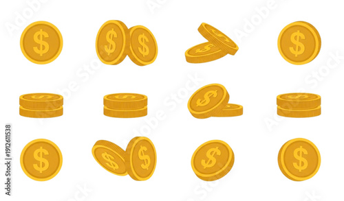 SEO Title
Minimal Golden Dollar Coin Icon Set Flat Vector Illustration on White