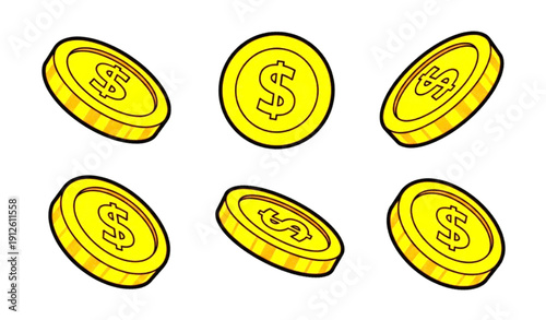 SEO Title
Flat Golden Dollar Coin Vector Set with Rotating Angles for Animation