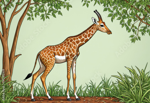 Playful Gerenuk (Giraffe Gazelle) doodle, in forest
