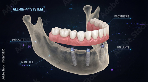 all-on-4 dental implants system, teeth replacement concept