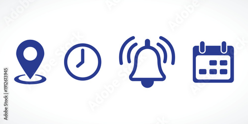 Location, Notification and Calendar Icon Set – Black Line UI Symbols