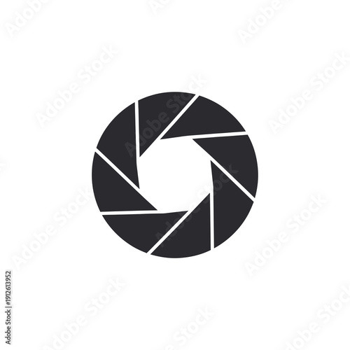 Minimalist photography aperture icon representing a camera lens shutter mechanism for optical design and creative photographic equipment symbols