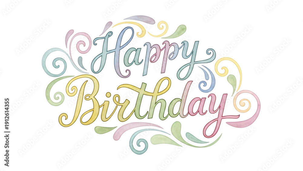 Fototapeta premium Happy birthday card with the words happy birthday and swirly design on.