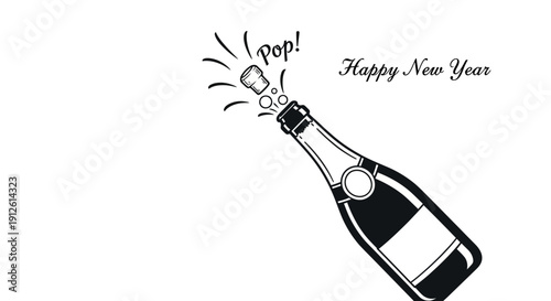 Champagne Bottle Pop, Happy New Year Celebration, Cork Flying Out
