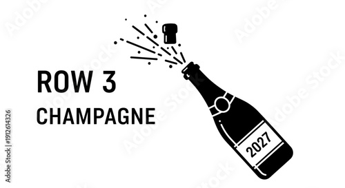 Champagne Bottle Popping Cork with 2027 Label, Celebratory Splash