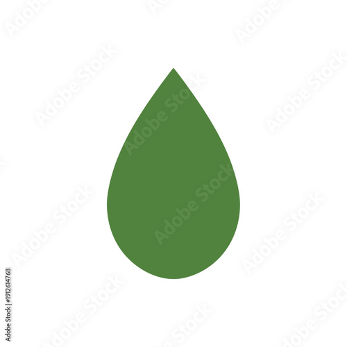 A single green teardrop shape representing a drop of water or liquid, symbolizing purity, nature, and health