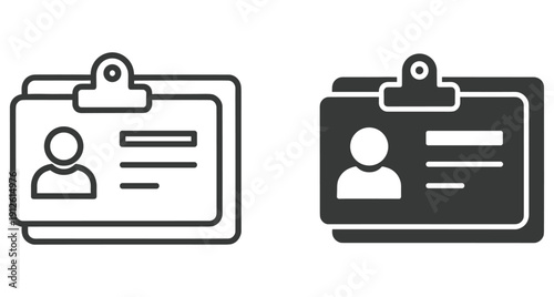 Vector illustration of identification card badges in outline and solid black styles